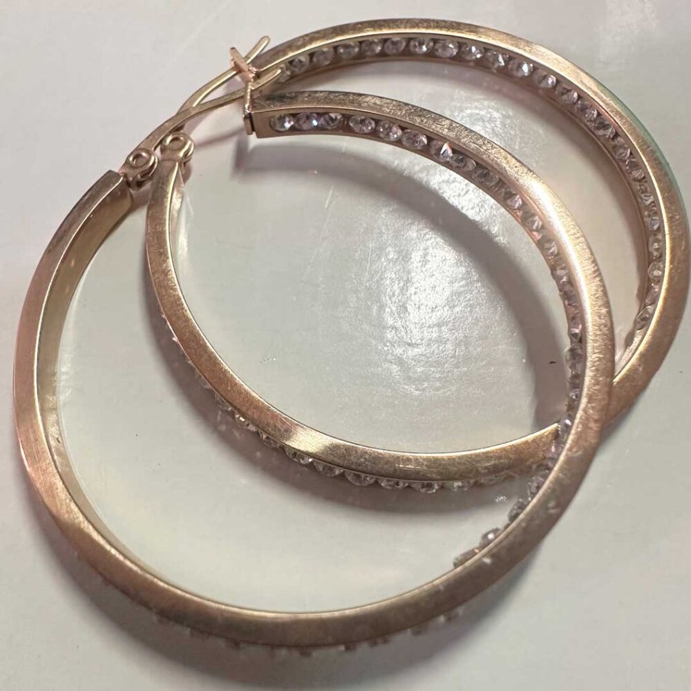 Inside Out Rhinestone CZ Rose Gold Tone Hoop Fashion Earrings